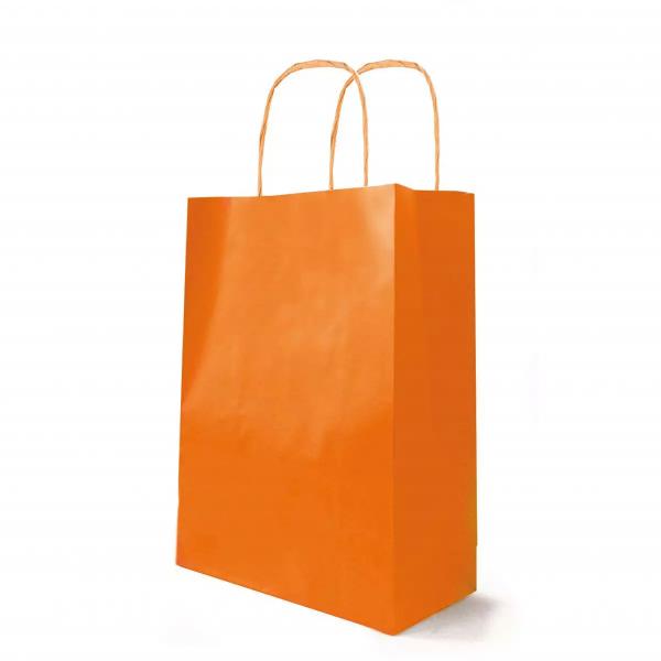 SAC CABAS PAPIER ORANGE 18+8X22CM