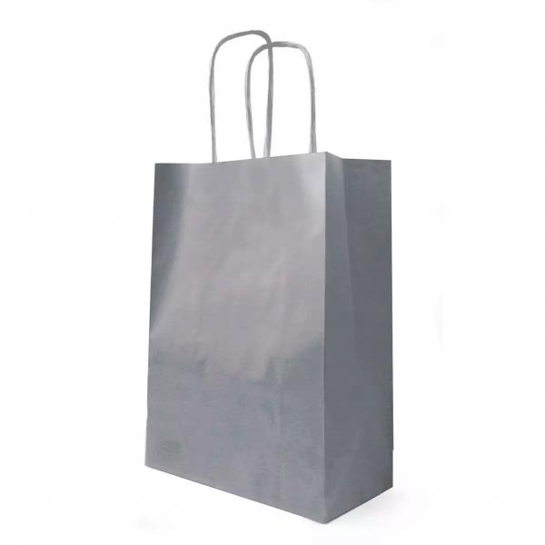 SAC CABAS PAPIER GRIS 23+12X30CM