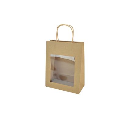 SAC CABAS BRUN FENETRE 18+8X19CM